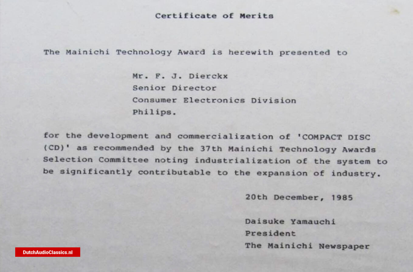 Mainichi award Francois Dierckx 1985 translation