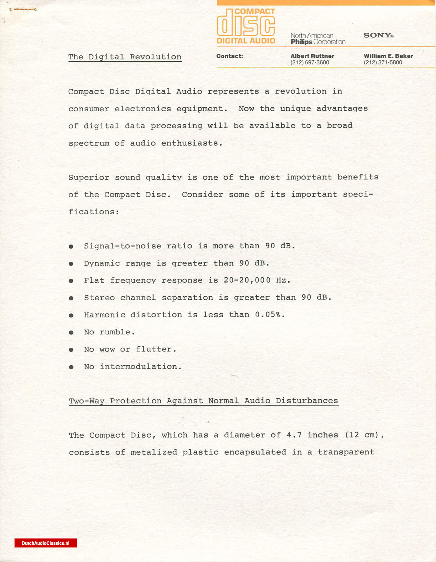 Philips/Sony press kit 27 May 1981 New York