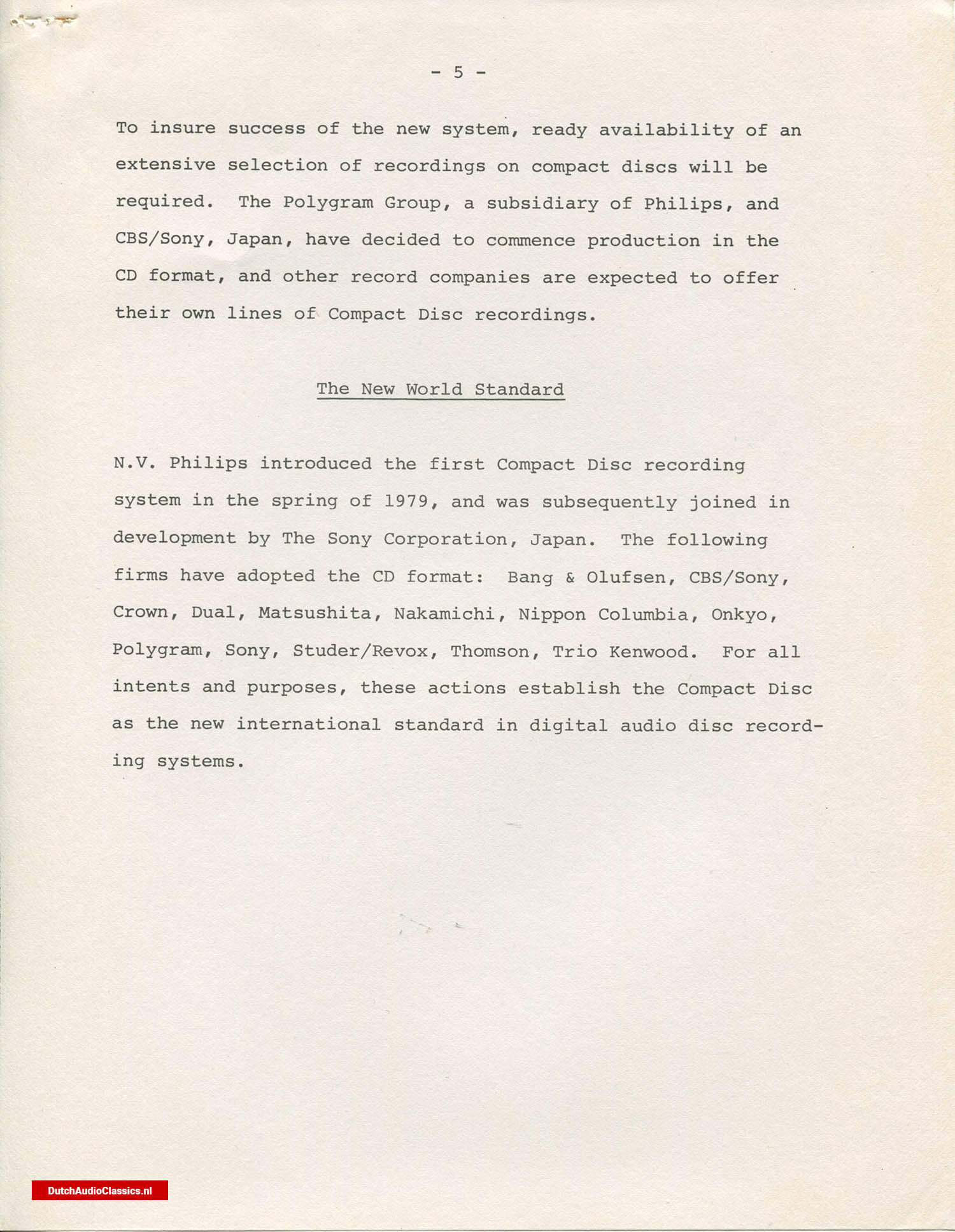 Philips/Sony press kit 27 May 1981 New York