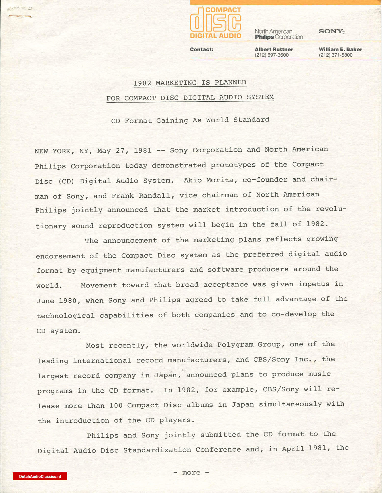 Philips/Sony press kit 27 May 1981 New York