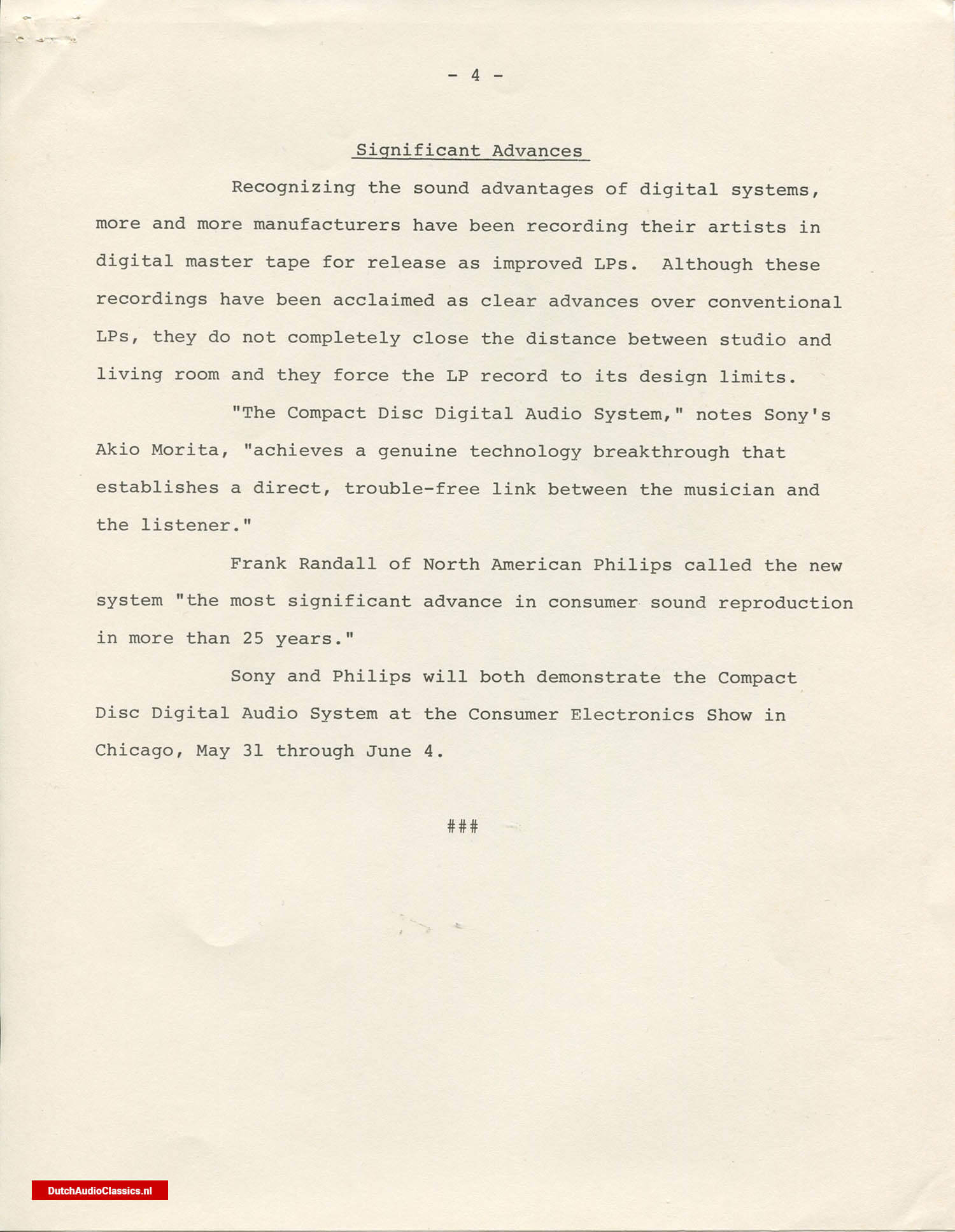 Philips/Sony press kit 27 May 1981 New York