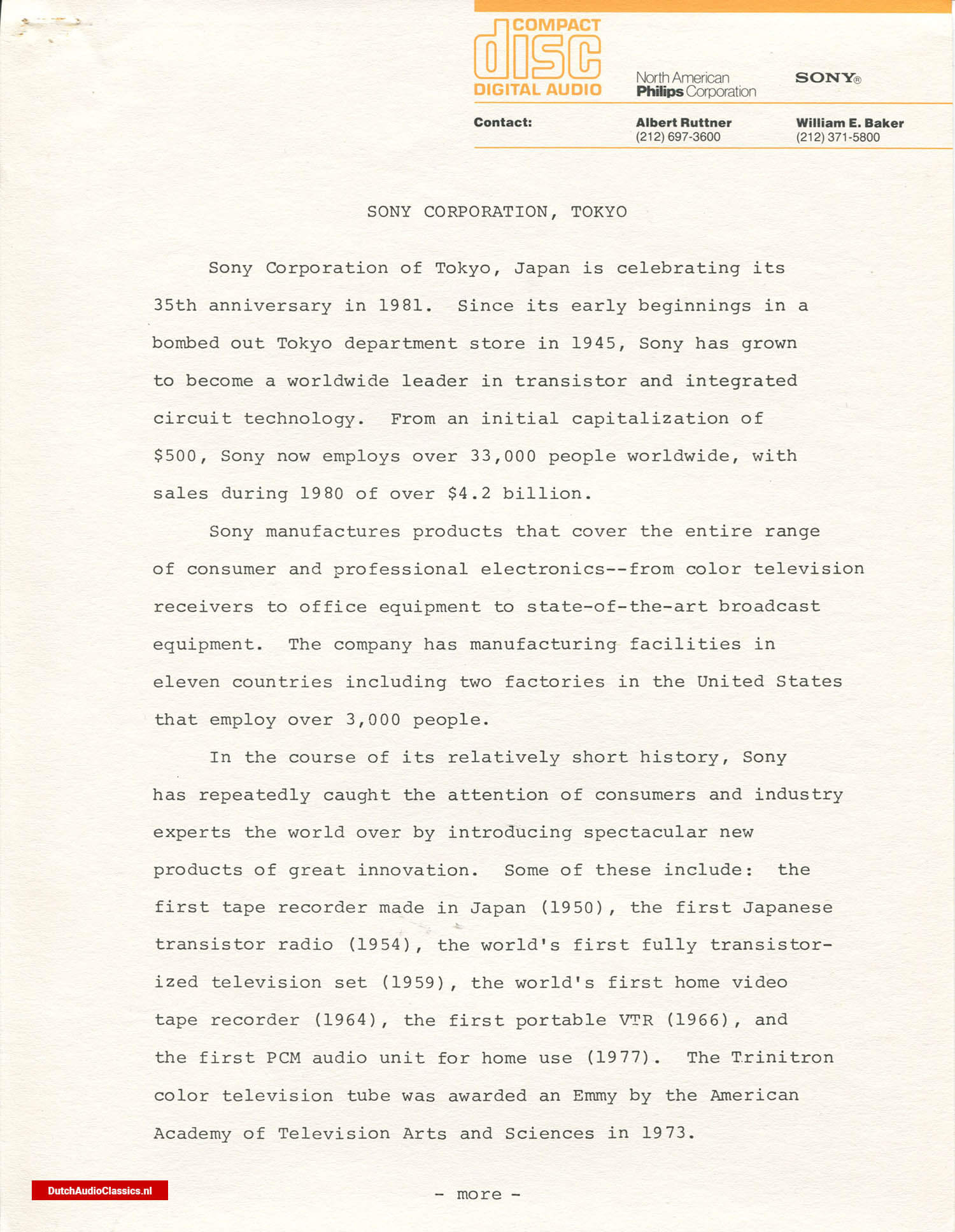Philips/Sony press kit 27 May 1981 New York