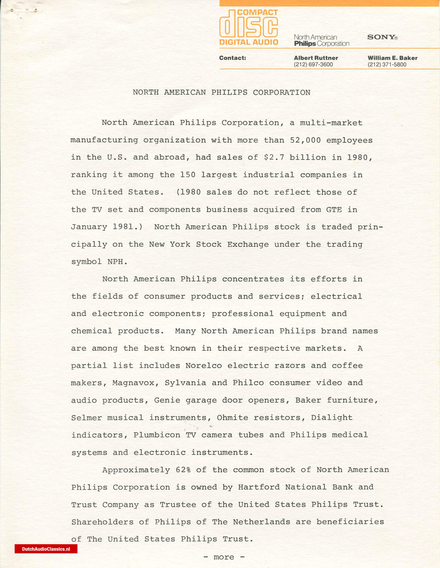 Philips/Sony press kit 27 May 1981 New York