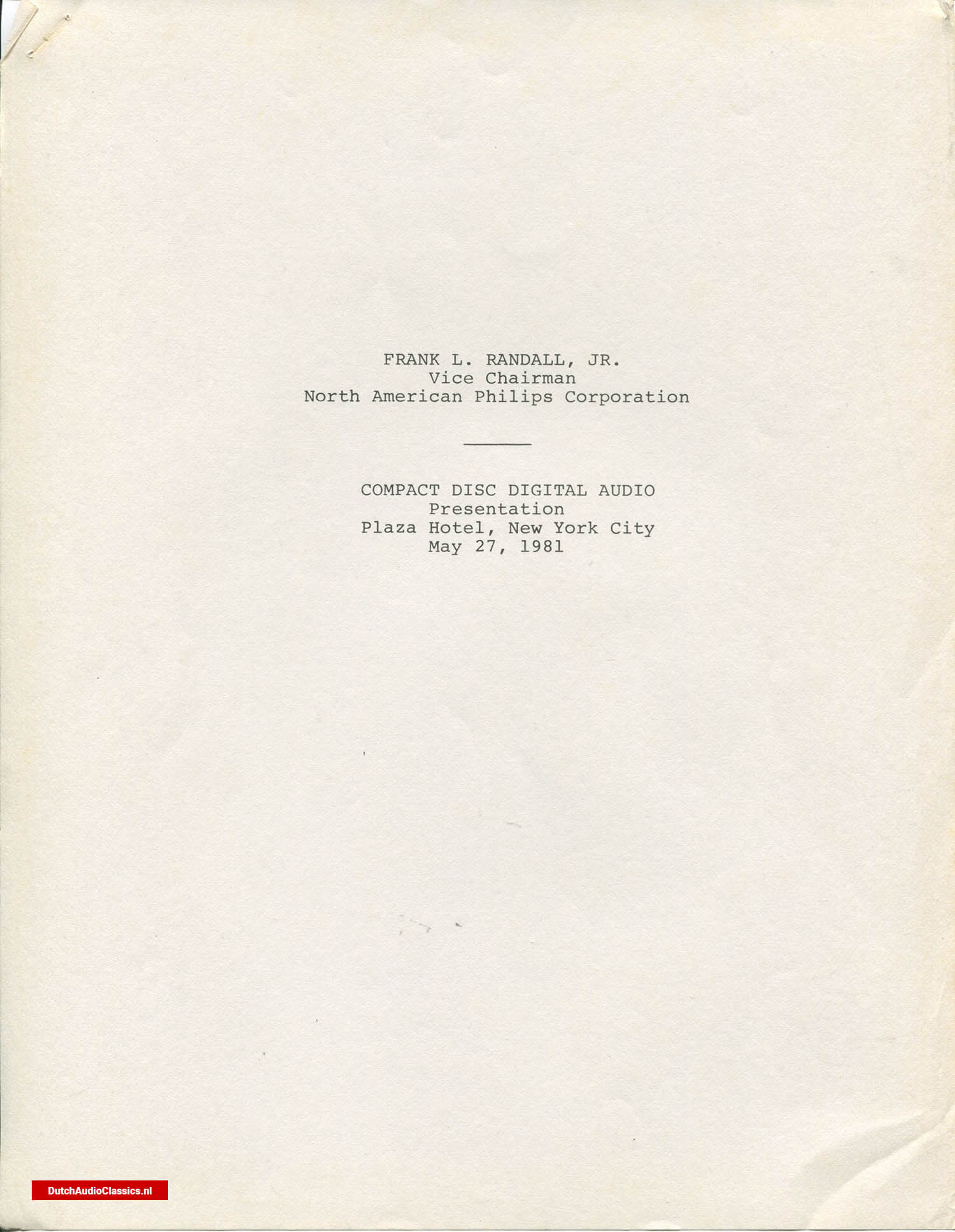 Philips/Sony press kit 27 May 1981 New York