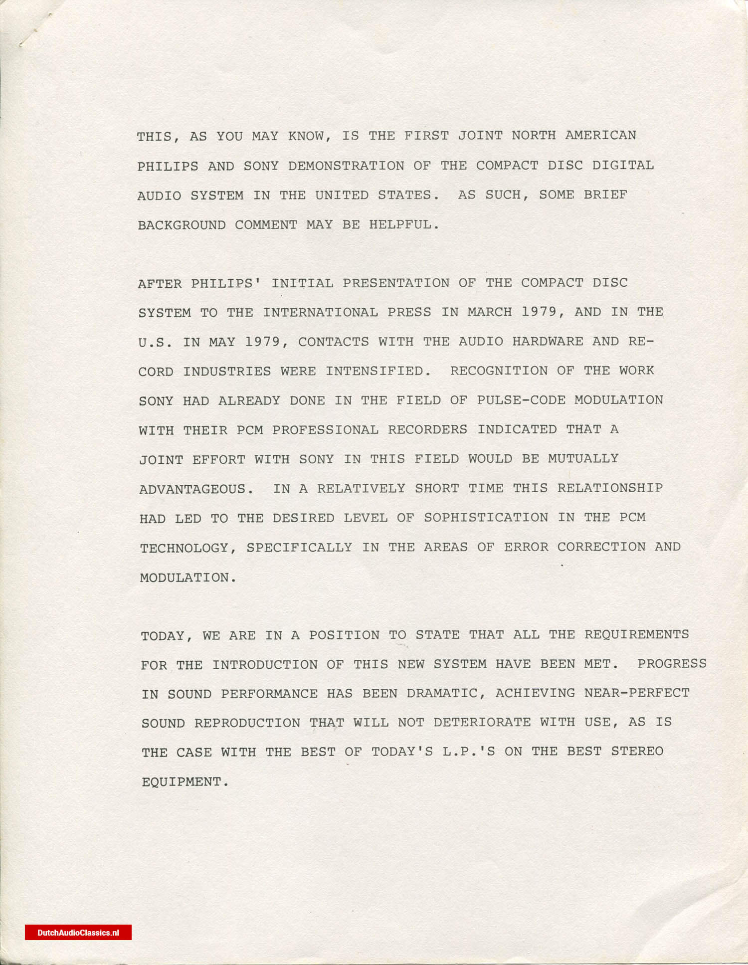 Philips/Sony press kit 27 May 1981 New York