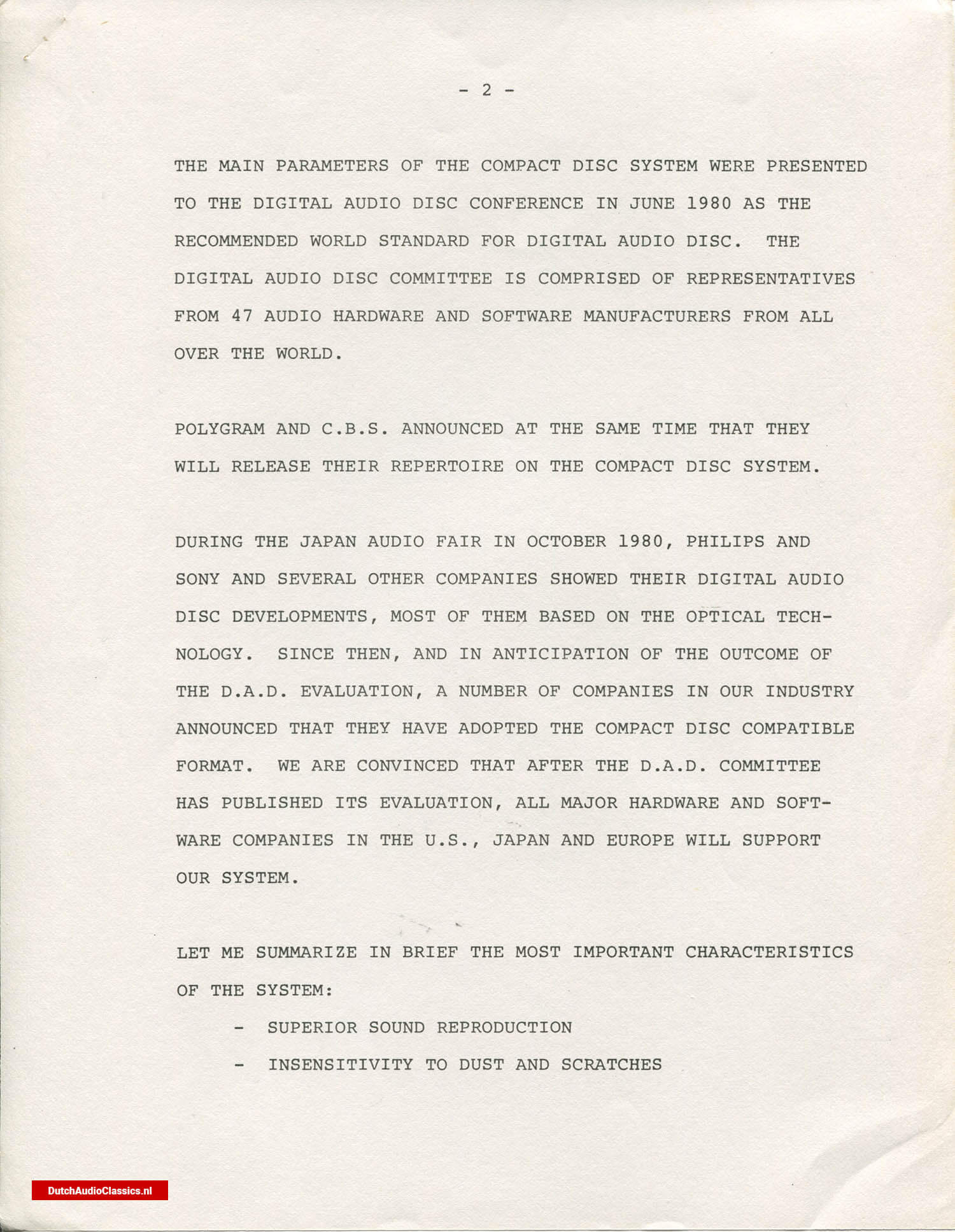 Philips/Sony press kit 27 May 1981 New York