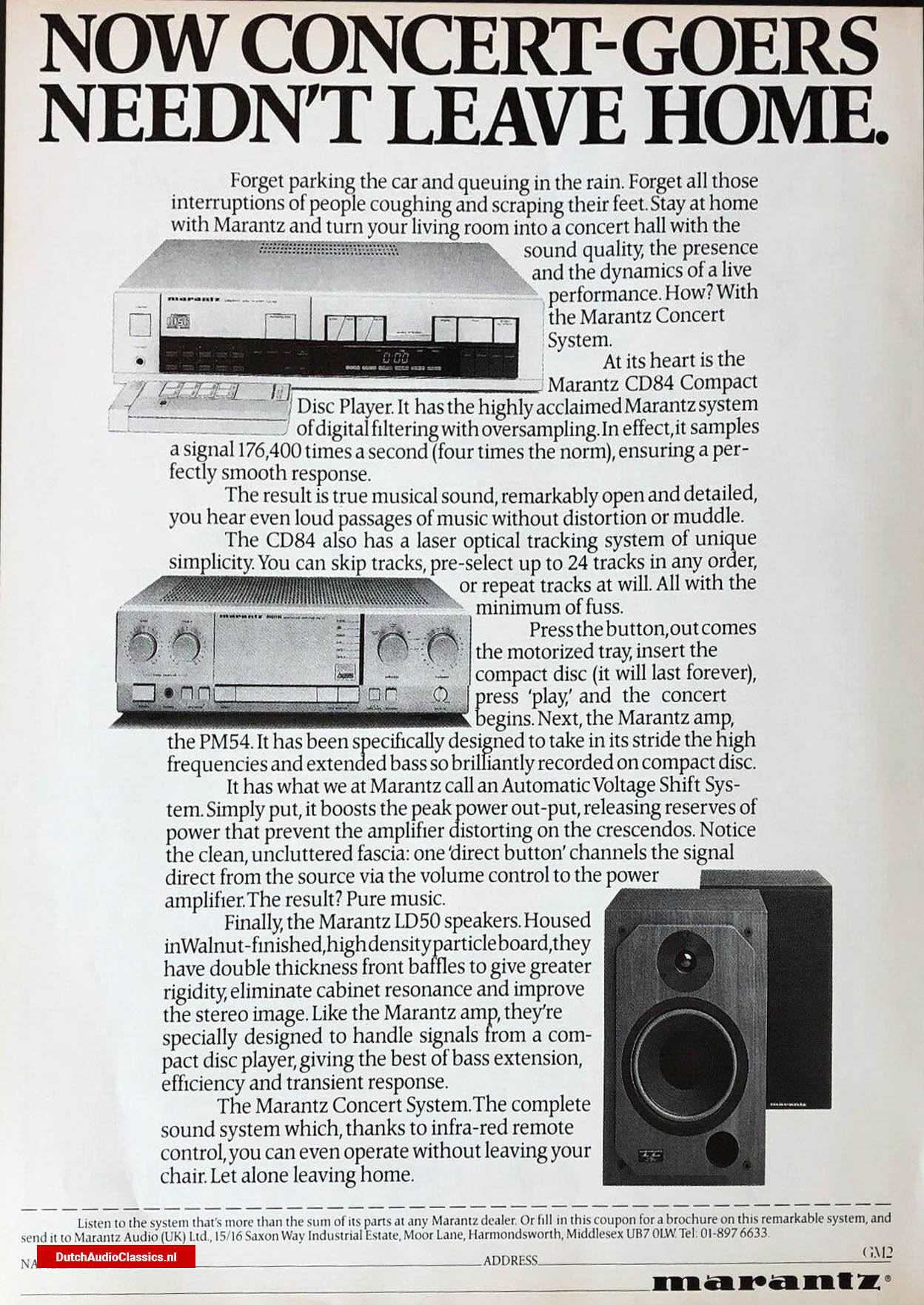 Marantz cd84 advertisement November 1984