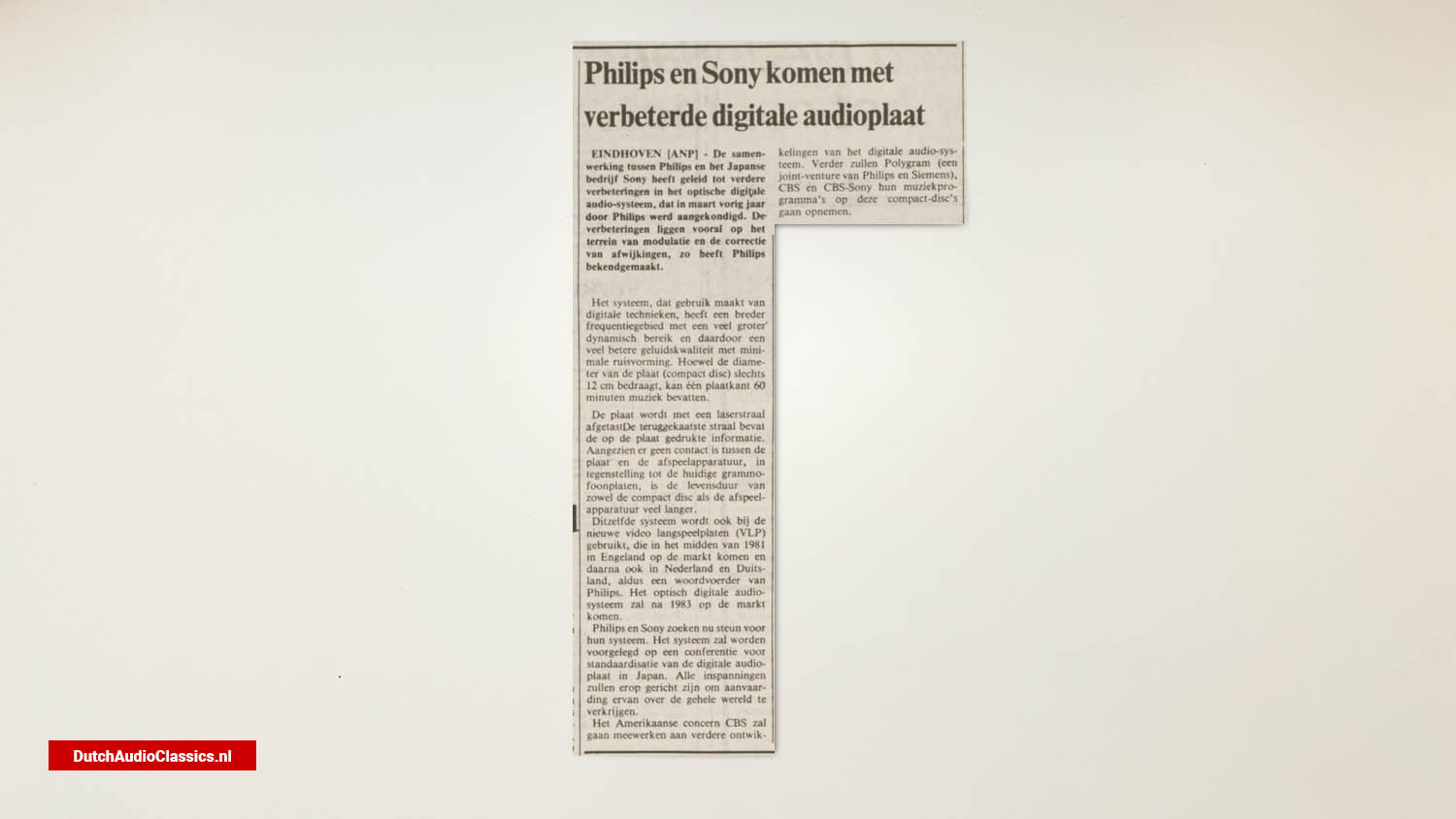 newspaper article Philips and Sony come up with improved digital audio record