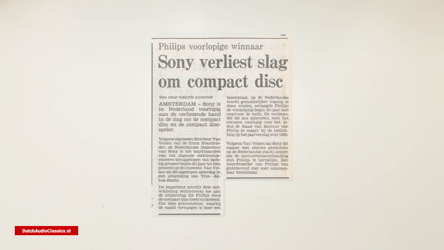 newspaper article Sony loses battle over compact disc