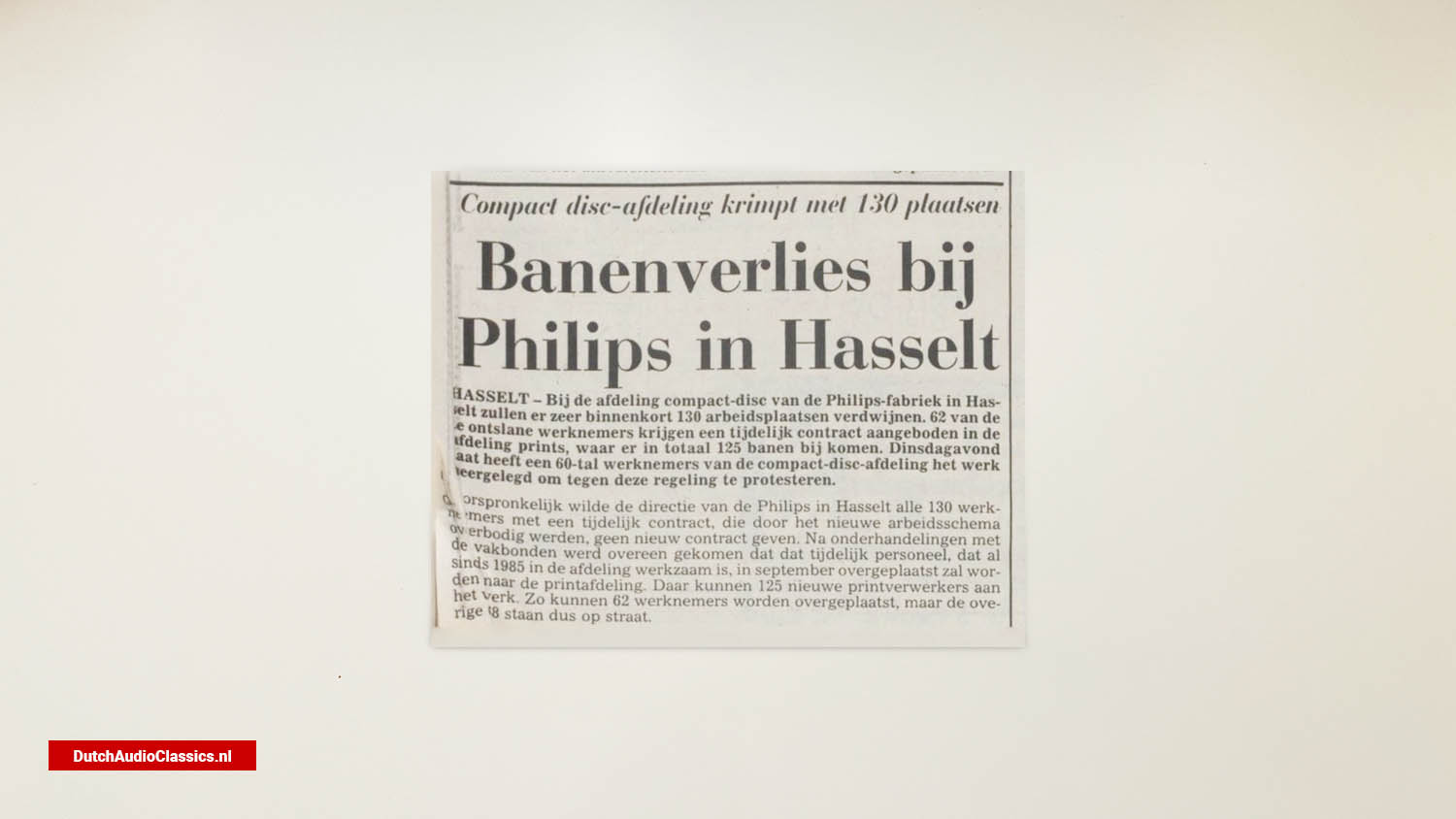 newspaper article Job losses at Philips in Hasselt
