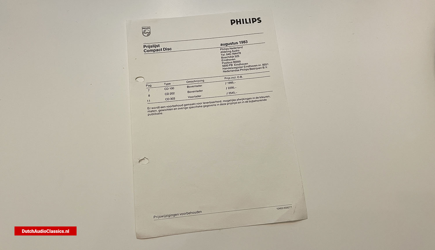 Pricelist Philips cd100 cd200 cd300 August 1983