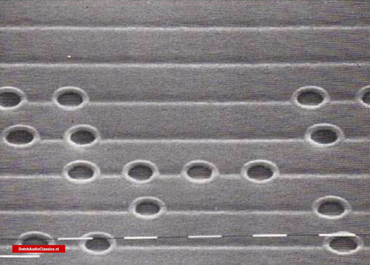 A scanning electron microscope photograph of the pregrooves