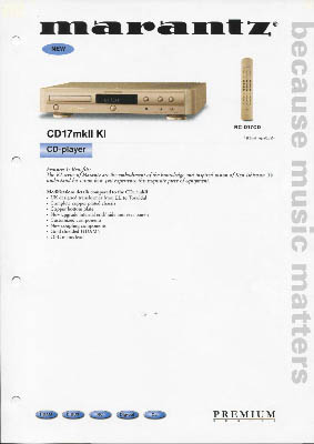 Marantz CD17 mkII KI cdplayer 2001 product information English PDF - Marantz
