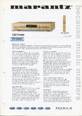 Marantz CD17 mkII cdplayer 2001 product information English PDF - Marantz