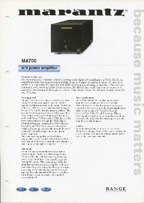Marantz MA700 Amplifier 2001 English product information PDF - Marantz