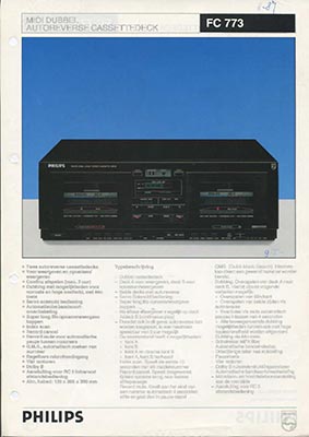 Philips F773 cassettedeck 1987 product information PDF - Philips