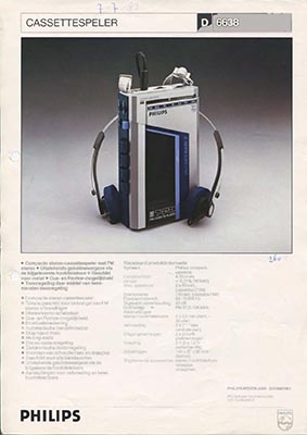 Philips D6638 Portable cassetteplayer 1983 product information PDF - Philips