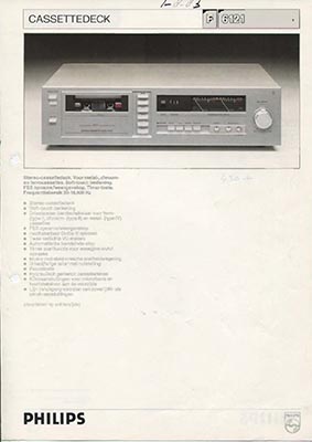 Philips F6121 Cassettedeck 1983 product information PDF - Philips