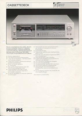 Philips F6227 cassettedeck 1983 product information PDF - Philips