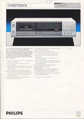Philips F6235 cassettedeck 1983 product information PDF - Philips
