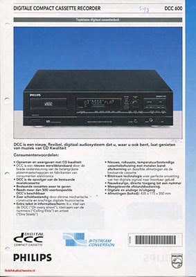 Philips DCC600 DCC recorder 1992 Dutch product information PDF - Philips