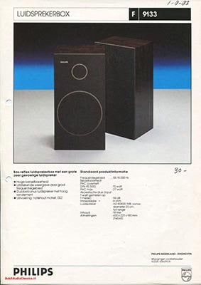 Philips F9133 Speaker product information 1983 Dutch PDF - Philips