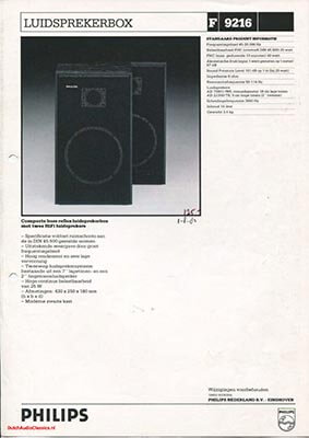 Philips F9216 Speaker product information 1982 Dutch PDF - Philips