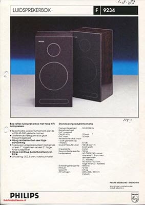 Philips F9234 Speaker product information 1983 Dutch PDF - Philips