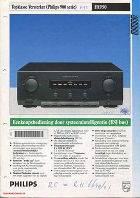 Philips FA950 Amplifier product information 1992 Dutch PDF - Philips