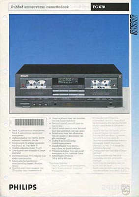 Philips FC670 cassettedeck 1989 product information PDF - Philips