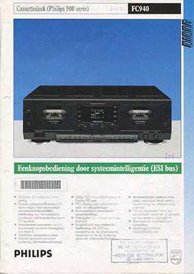Philips FC940 cassettedeck 1992 product information PDF - Philips