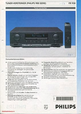 Philips FR930 Receiver product information 1993 Dutch PDF - Philips