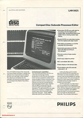 Philips LHH0425 Compact Disc Subcode Processor Editor 1980 English product information PDF - Philips