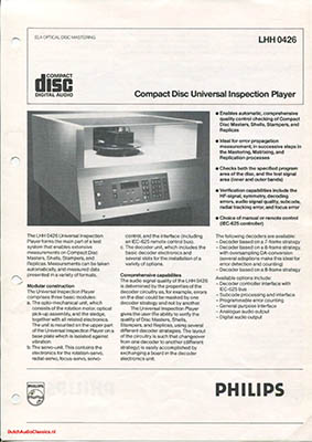 Philips LHH0426 Compact Disc Universal lnspection Player 1980 English product information PDF - Philips